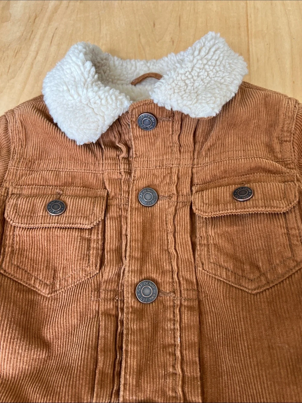 GAP Kids Rust Brown Corduroy Jacket with Cream Sherpa Collar